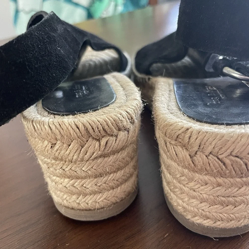 Rag & Bone Calla Espadrille Wedge Sandal Women 38.5 US 8.5‎ $395 Black Suede